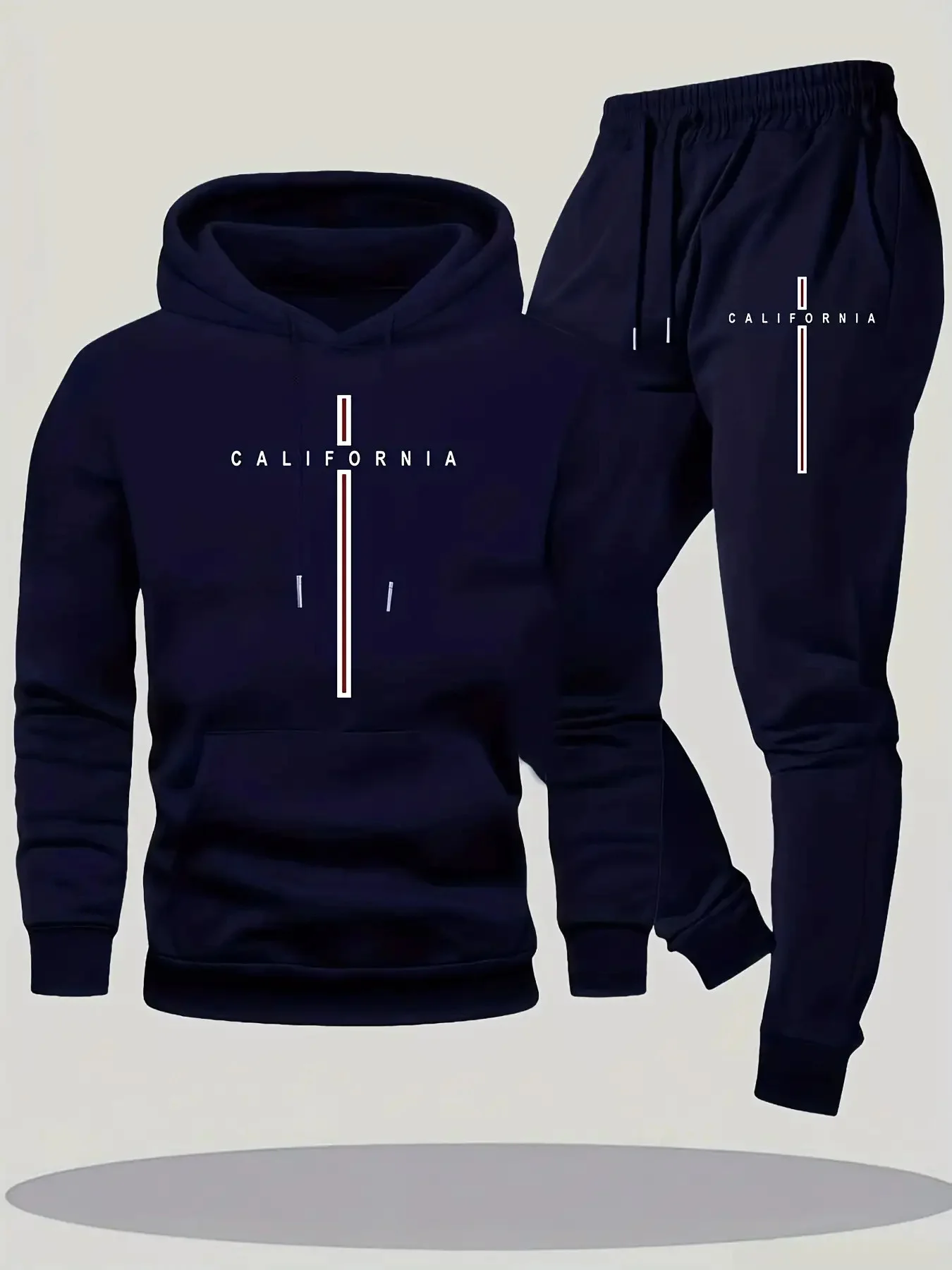 Men's Autumn/Winter Fleece-Lined Letter Print Tracksuit, Hooded Sweatshirt with Fleece Lining, Casual Street Style Tracksuit