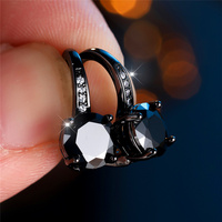 Trendy Crystal Female Small Black Zircon Stone Round Hoop Earrings Vintage Black Gold Color Wedding Jewelry For Women