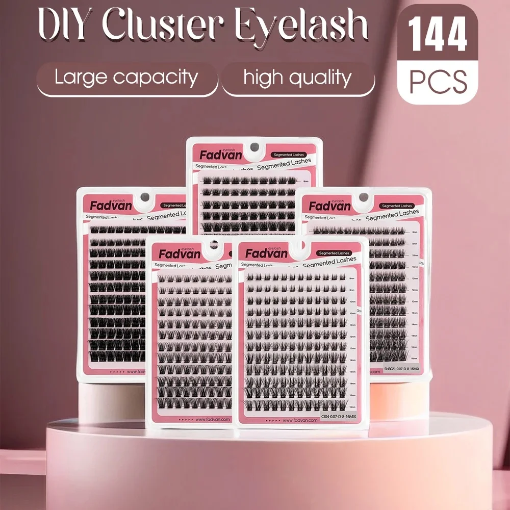 FADVAN 144 Stück 12 Reihen segmentierte DIY-Cluster-Wimpern, dreidimensionales natürliches Make-up, D-Locken, Verwendung zu einfachen falschen Wimpern