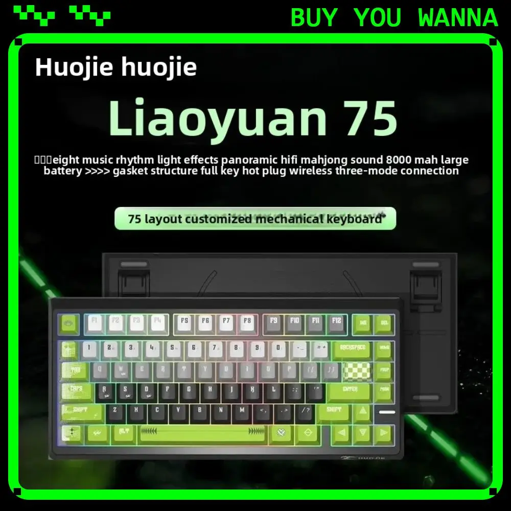 HUOJIE 75 Three Mode Mechanical Keyboard Hot Swap Gasket BluetoothWireless Gaming Keyboard RGB Light Long Battery Life Custom