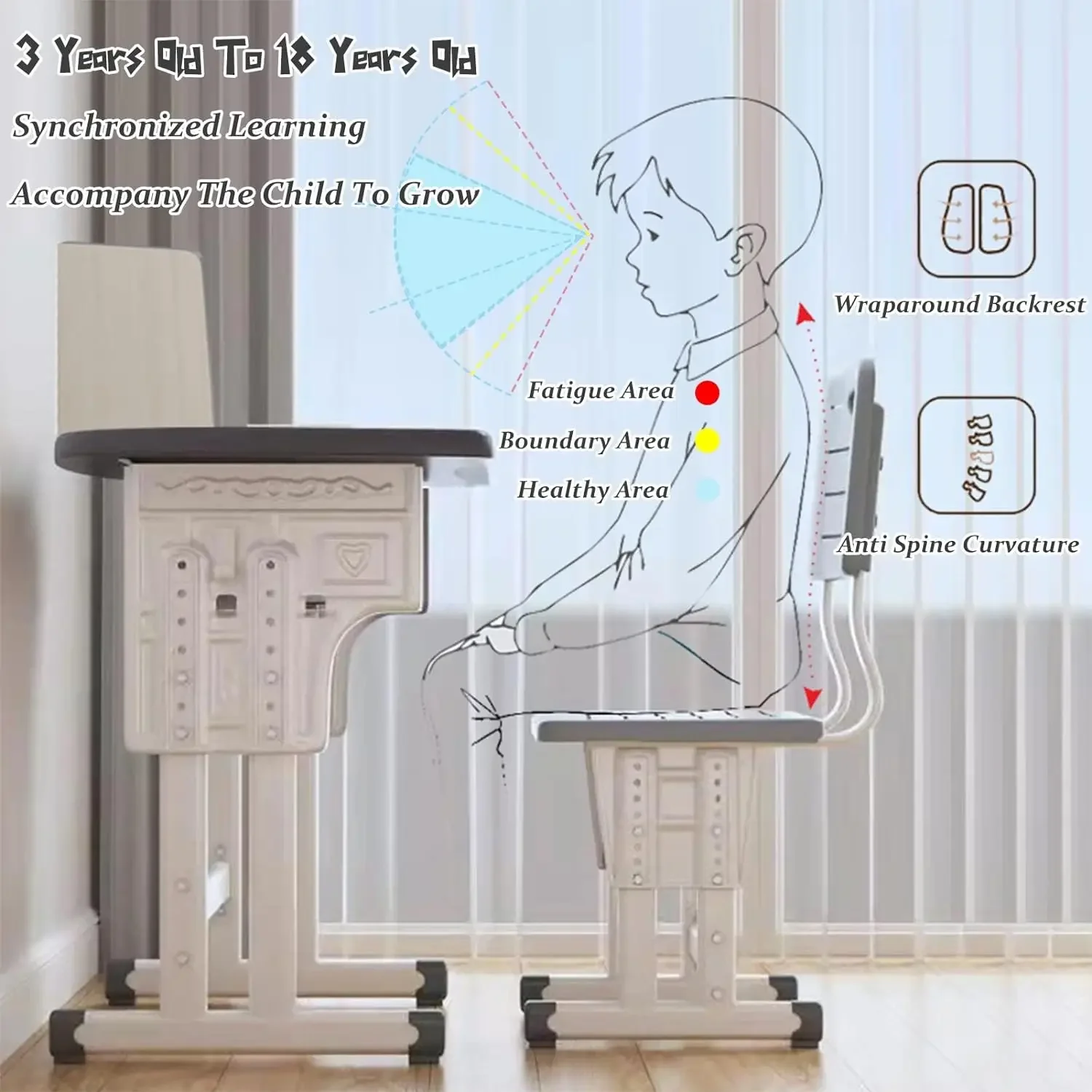 Conjuntos de cadeiras, cadeira de mesa infantil, altura ajustável ergonômica mesa de estudo infantil estação de trabalho de computador com grande