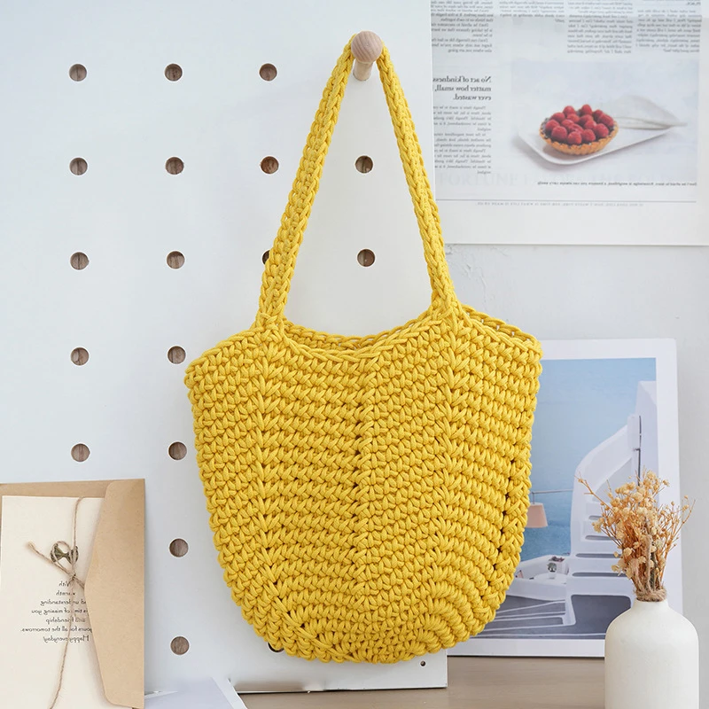 Nuova borsa in corda di cotone Borsa tessuta a mano Borsa da spiaggia Borsa a tracolla singola da donna