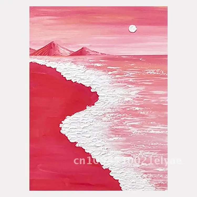 

Simple texture painting diy material stereo quartz sand acrylic digital oil painting pink beach handmade
