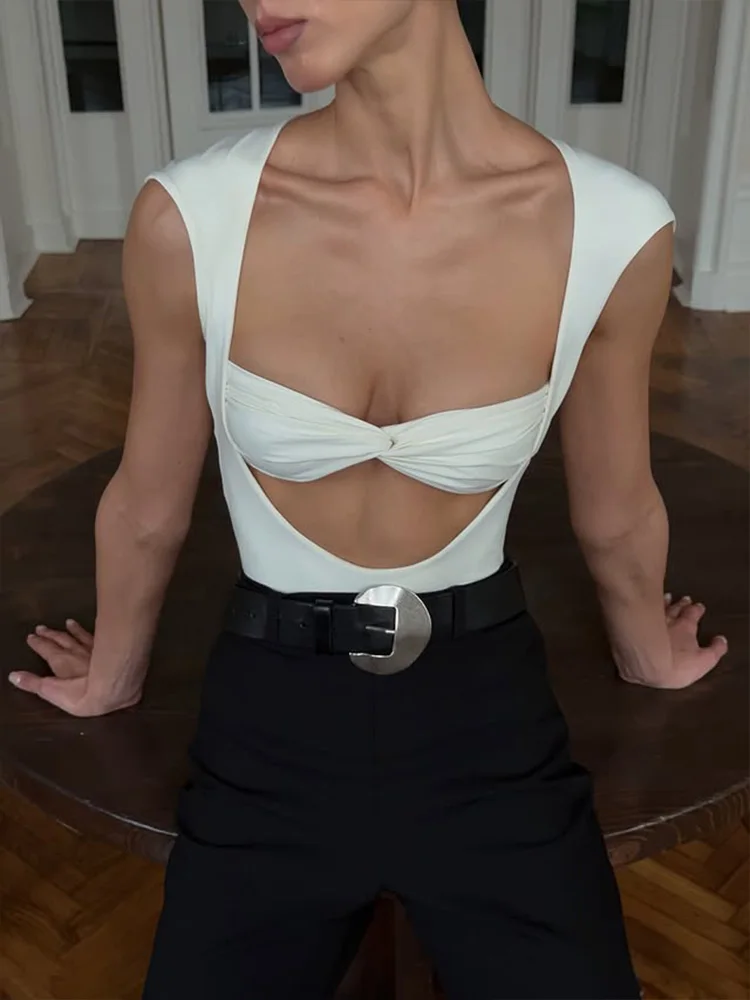 Solid Hollow Out Women's Bodysuits Sexy Fashion Strapless Sleeveless Streetwears Slim-Fitting Rompers Casual Sheath Wears Female