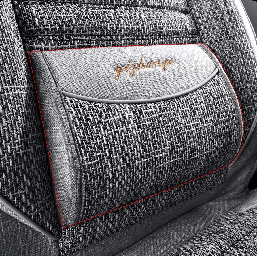 Linen Material Car Seat Covers for 5 Seats, with Built-In Fixed Lumbar Support, Comfortable and Breathable, Suitable for All Seasons, Classic Color Options Available, Suitable for Most Car Models