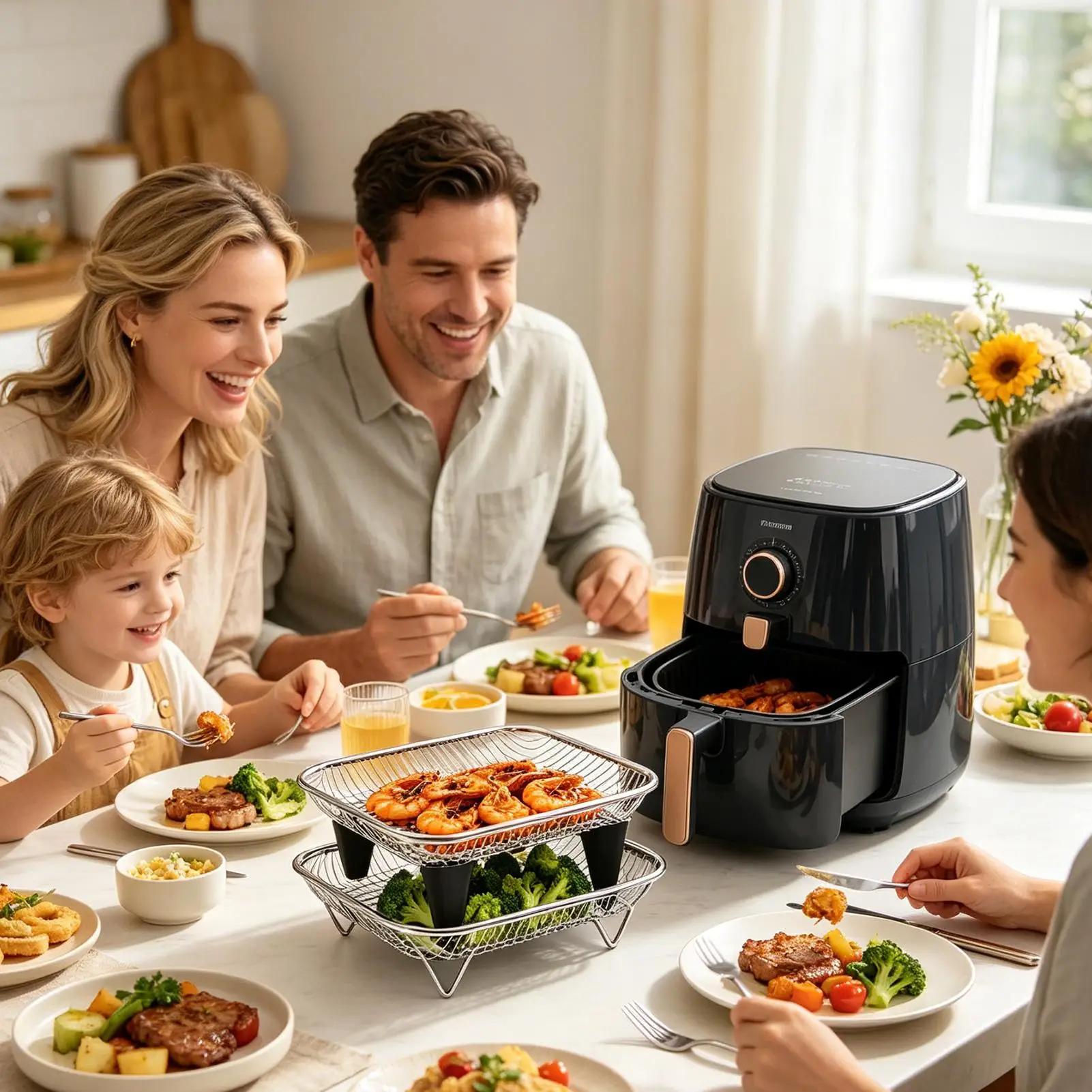 Air Fryer Basket Stainless Steel Stackable Tray 2-Piece Air Fryer Dehydrator Rack for Broiling Cooking Dehydrating Meal Prep