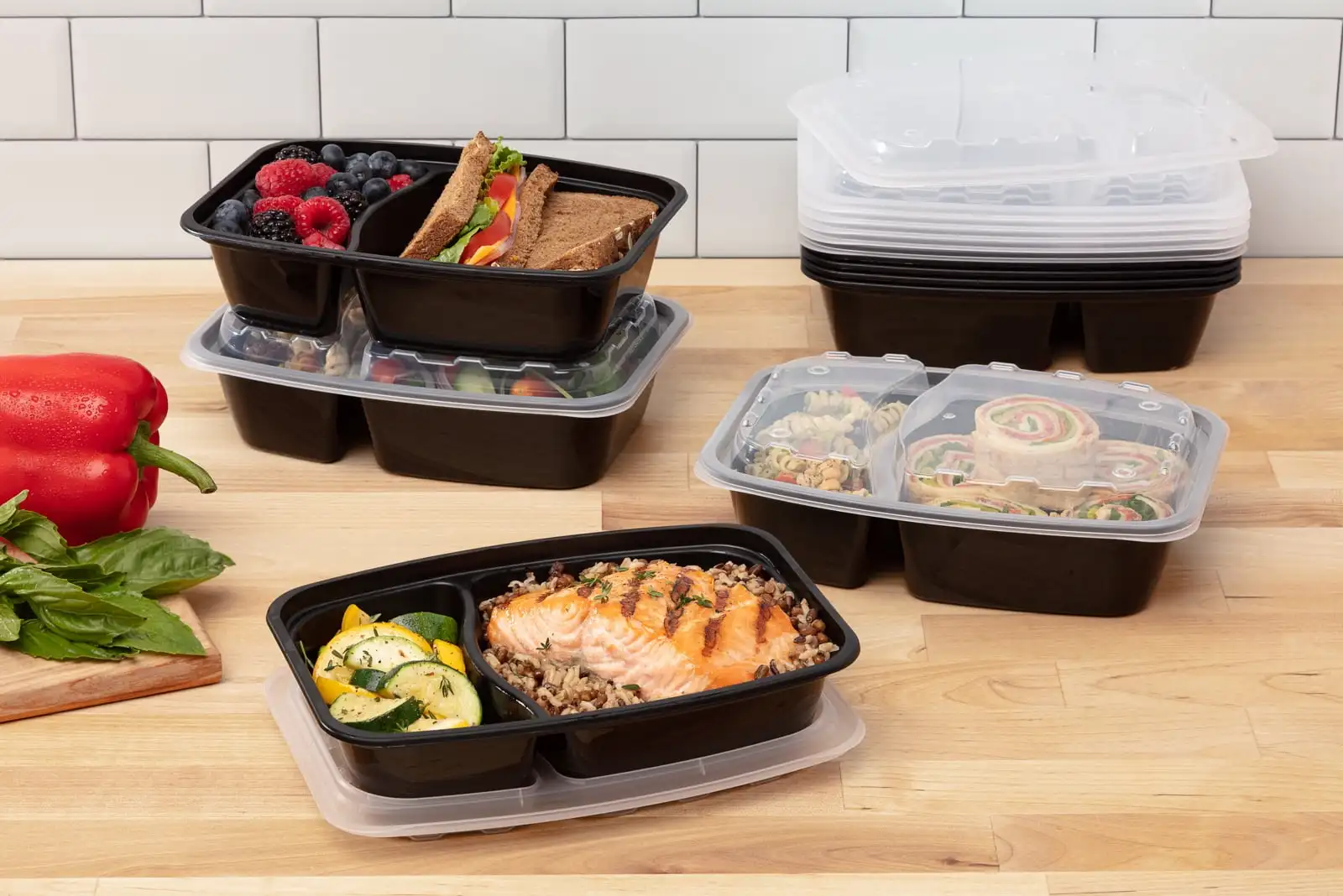 

Mainstays 28 oz 2-Compartment Rectangular Black Container with Clear Lid, 50 Pack - Re-usable Microwave