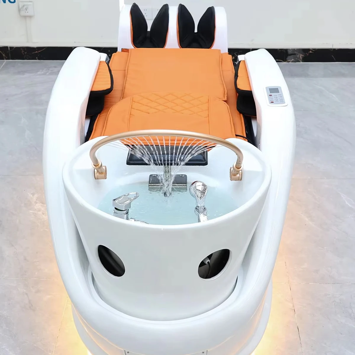 Multifunctional Electric Shampoo Massage Table, Reclining Hair Washing Chair with Fumigator, Water Cycle Ring Shower and LED Lig