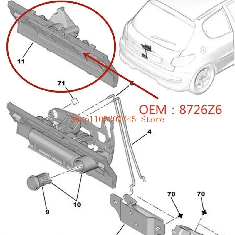 

37cd Automotive Accessory 8726Z6 9686123880 Car Tail Door Opening Panel Replacement Car Back Door Handle for 206 207