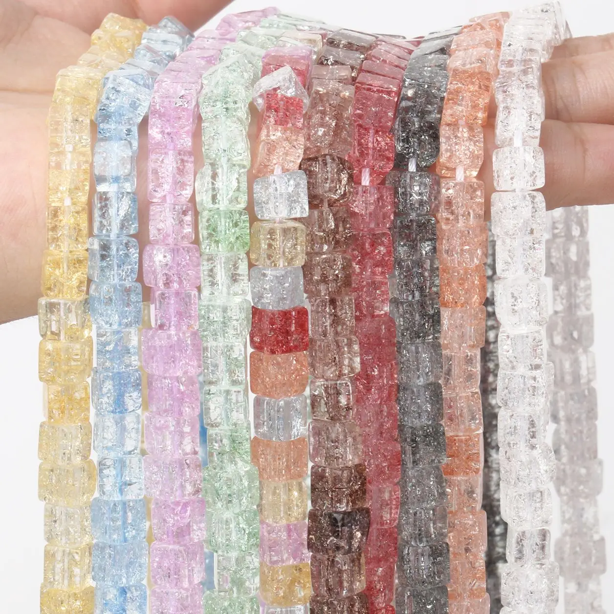 6x6mm Multicolor Square Natural Snow Cracked Crystal Beads Cube Spacer Loose Beads For Jewelry Making DIY Bracelet Earrings