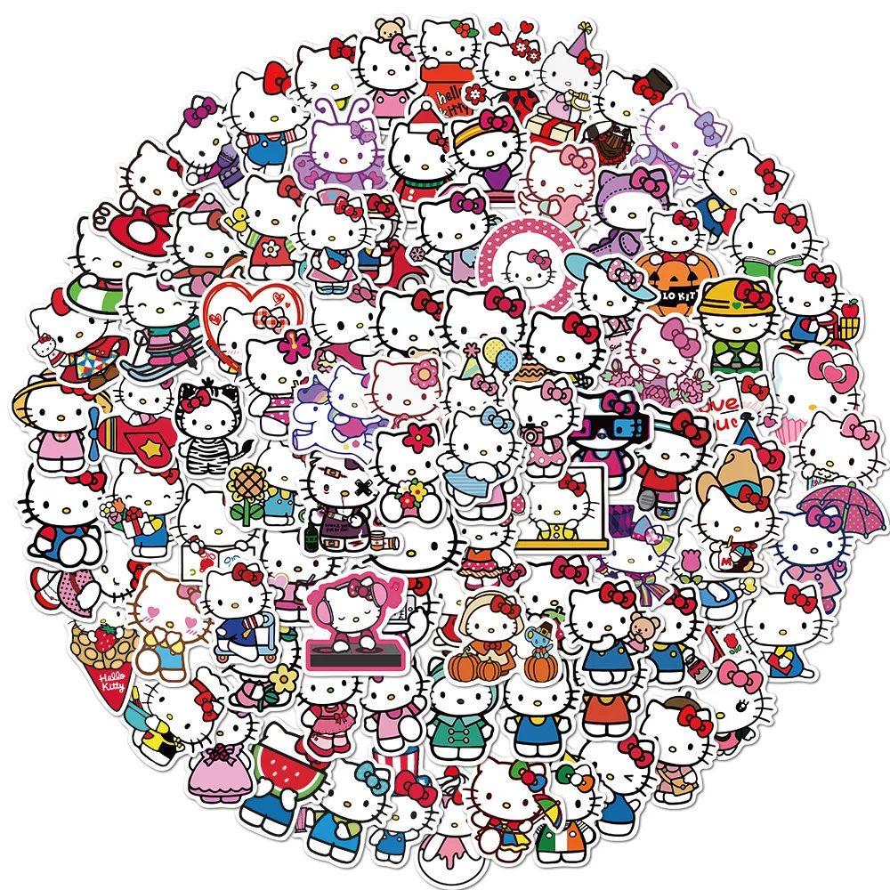 10/30/50/100pcs Sanrio Hello Kitty Cartoon Stickers Kawaii Cute Anime Sticker Decals for Kids Girls Toy Phone Case Guitar Diary