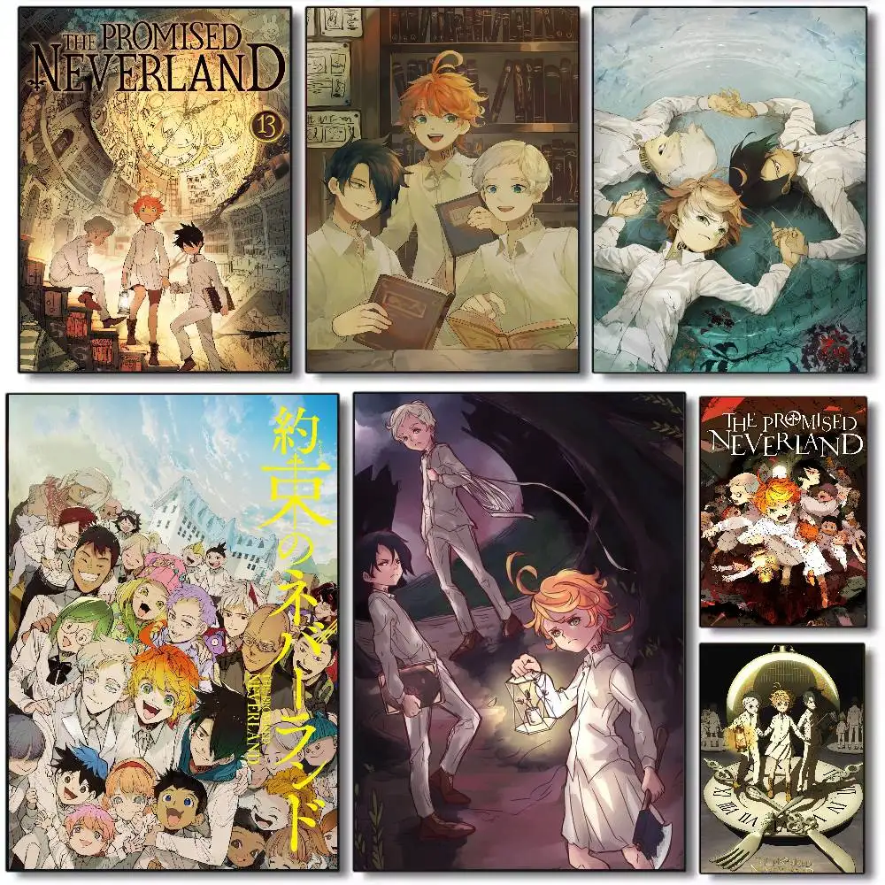 Retro Anime The Promised Neverland Poster Art canvas HD aesthetic Printing Paper Wall Art for Living Room Bar fashion Home Decor