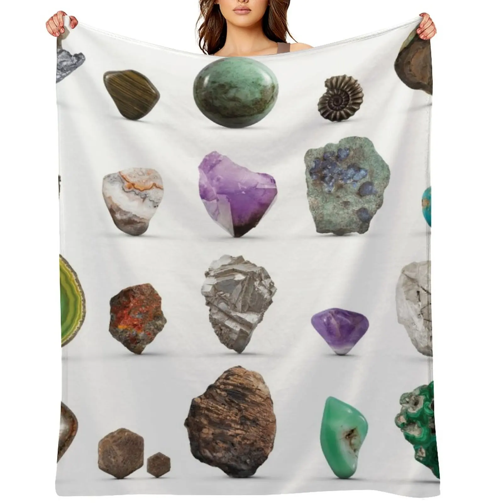 Gemstones, Rocks, Minerals and Crystals Throw Blanket Soft Plaid Flannels Softest Furry Blankets