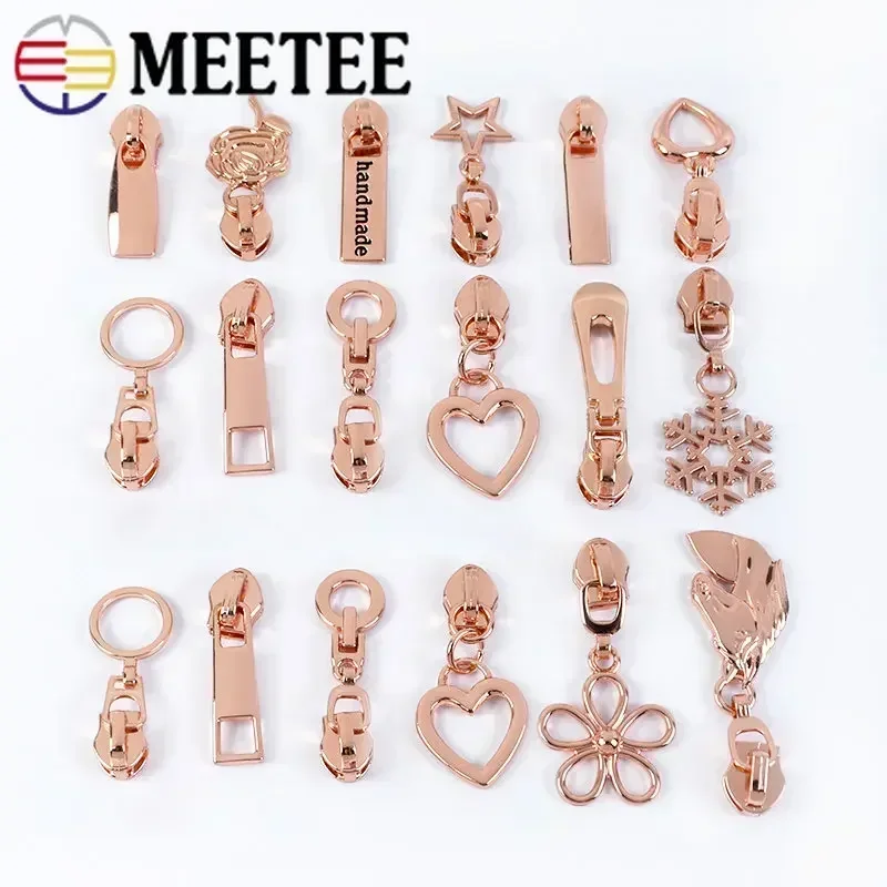 5-30Pcs 5# Nylon Zipper Slider For Sewing Bags Shoes Zips Tapes RoseGold Zip Pulls Head  Repair Kit DIY Decorative Accessories