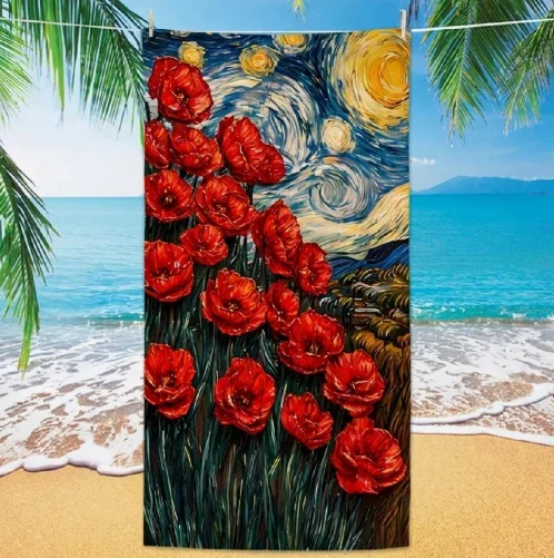 Oil Painting By Van Gogh Table Mats Sunflower Starry Night Microfiber Beach Towel Absorbent Quick Dry Soft Yoga Resort Towel