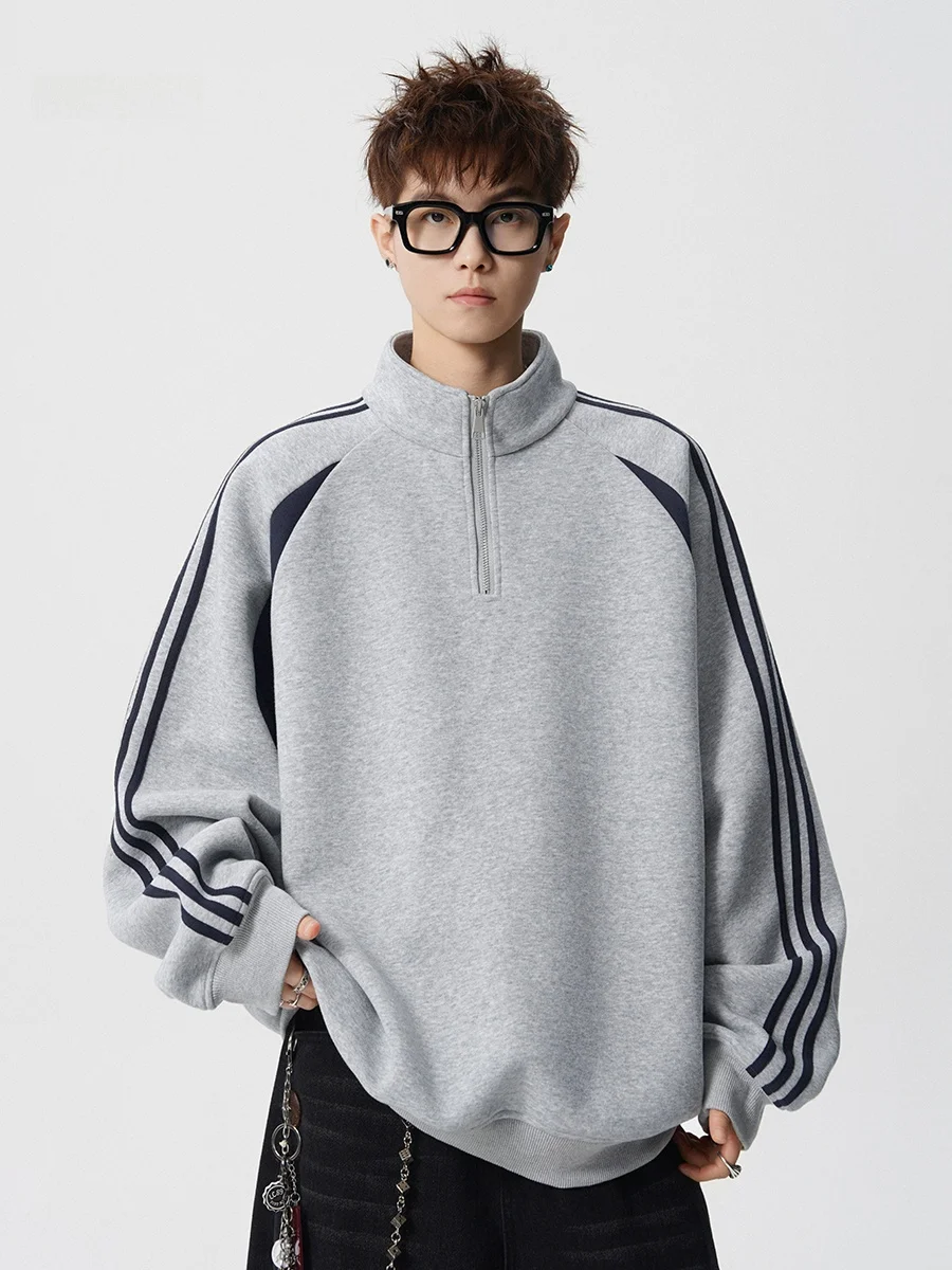 

Мужская толстовка American Stripe Color Block с капюшоном, новая весенняя спортивная повседневная куртка на молнии с воротником-стойкой, модная, с длинными рукавами, из полиэстера