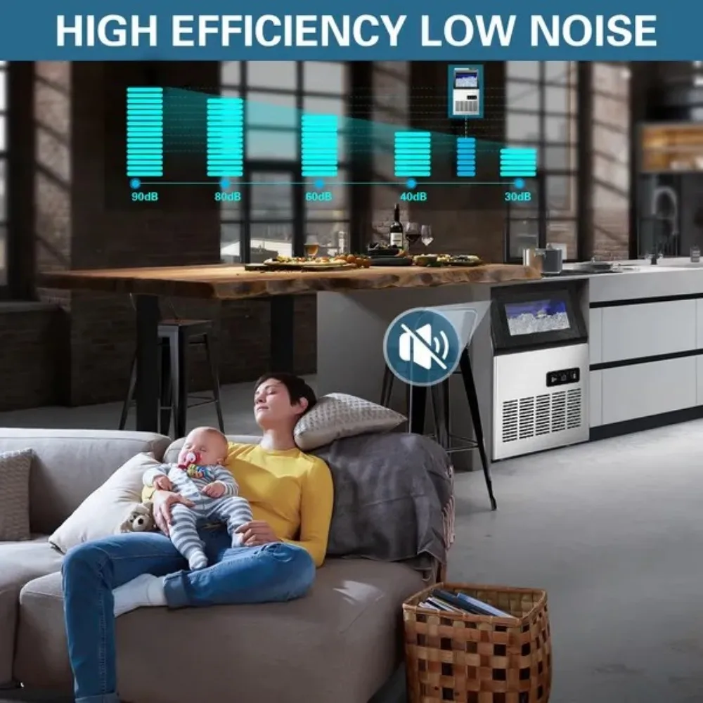 Commercial Ice Maker Machine Under Counter Ice Maker SS Freestanding Ice Machine Self-CleaningIdeal for Restaurant Home Bar