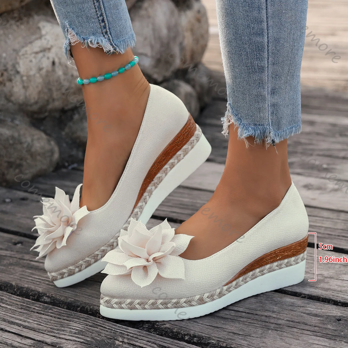 

Comemore женские туфли-лодочки с цветочным узором, весенне-летние повседневные лоферы без шнуровки на высоком каблуке-танкетке, женские туфли на плоской подошве