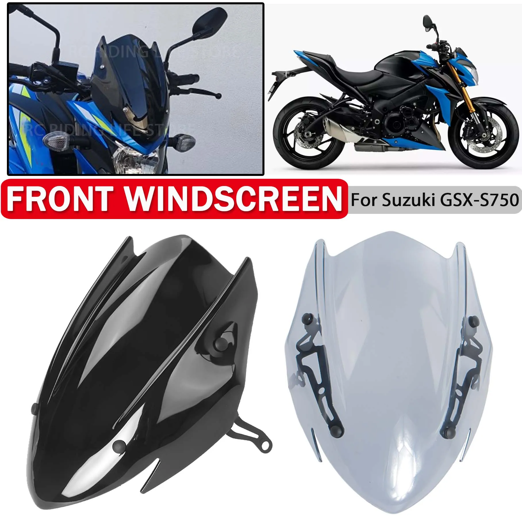 

Motorcycle Windscreen For Suzuki GSX-S750 GSXS750 GSXS 750 2017-2023 Sports Touring Windshield Visor Wind Deflector With Bracket