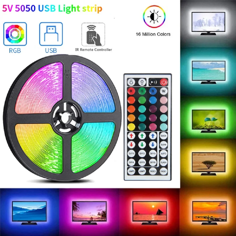 USB LED Strip Light 16LED/Meter Bluetooth RGB Lights TV Backlight 5V LED Tape Diode Phone Control 1-30m For Room Decor Luces Led