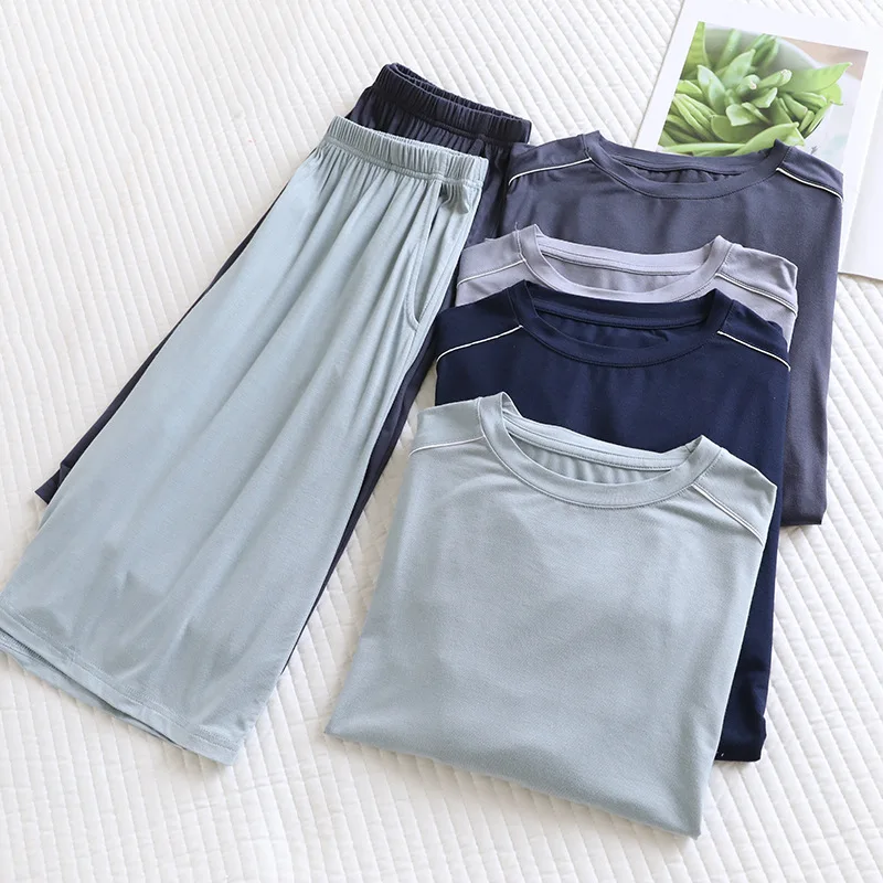 New Adult Men's Pajamas Home Wear Summer Modal Pajamas Short Sleeve Sleepwear For Sleeping Pyjama Loose Man Loungewear