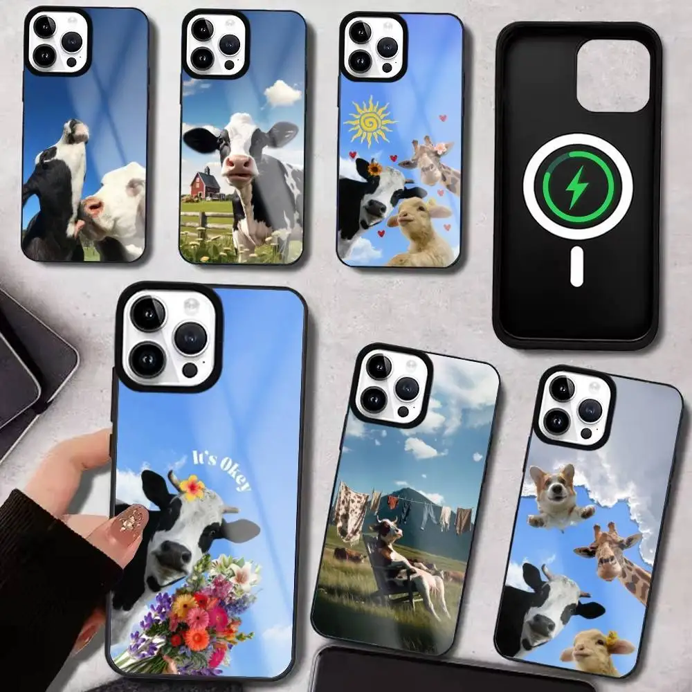 

Funny Animal Dairy Cow Phone Case For iPhone17,16,15,14,13,12,11 Plus,Pro Max For Magsafe Wireless Charging