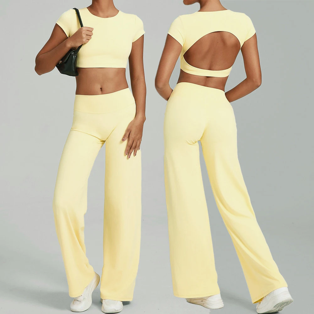 2PCS Yoga Set Women Yoga Pant Workout Tracksuit Sportswear Gym High Waist Straight Leg Bottoms Fitness Bta Sports Suit XP01