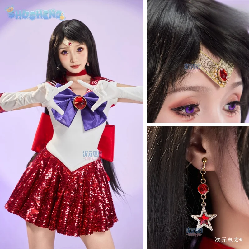 

Hino Rei Sailor Mars Sailor Cosplay Costume Anime Moon New Sweet JK Uniform Top Skirt Headwear, Gloves Halloween Christmas Suit
