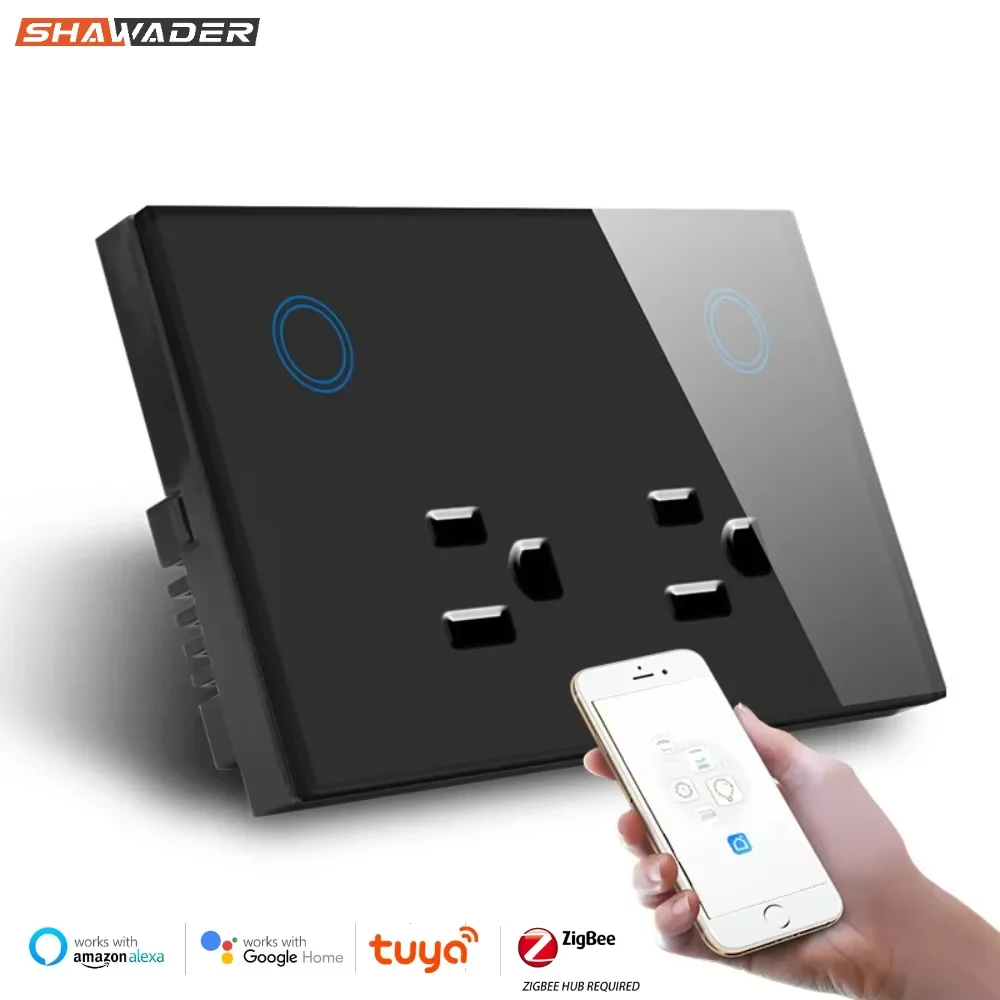 Shawader Zigbee Tuya Smart Life Wall Socket US Electrical Monitoring Plug Glass Panel Outlet Time App Remote,Google Home Alexa