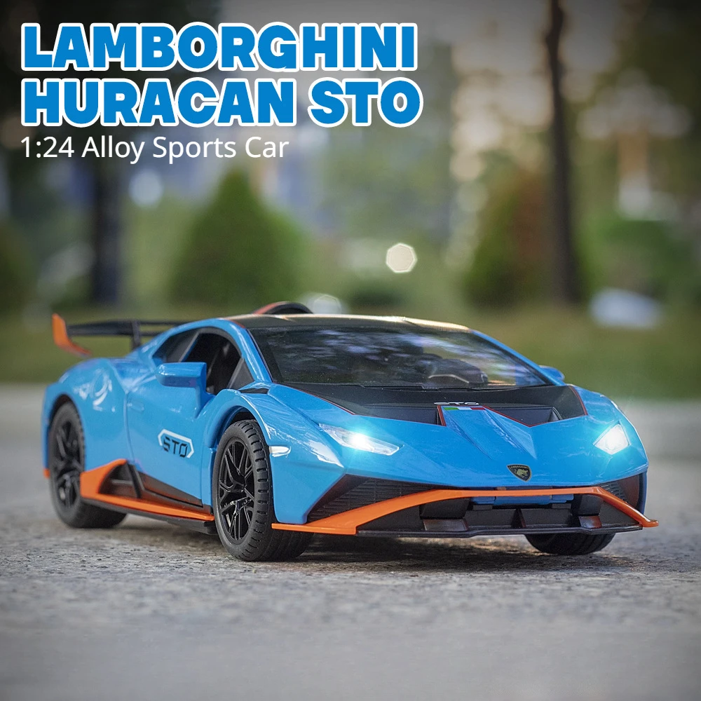 

1:24 Lamborghinis HURACAN STO Alloy Sports Car Model Diecasts Racing Car Model Simulation Sound Light Collection Kids Toy Gift