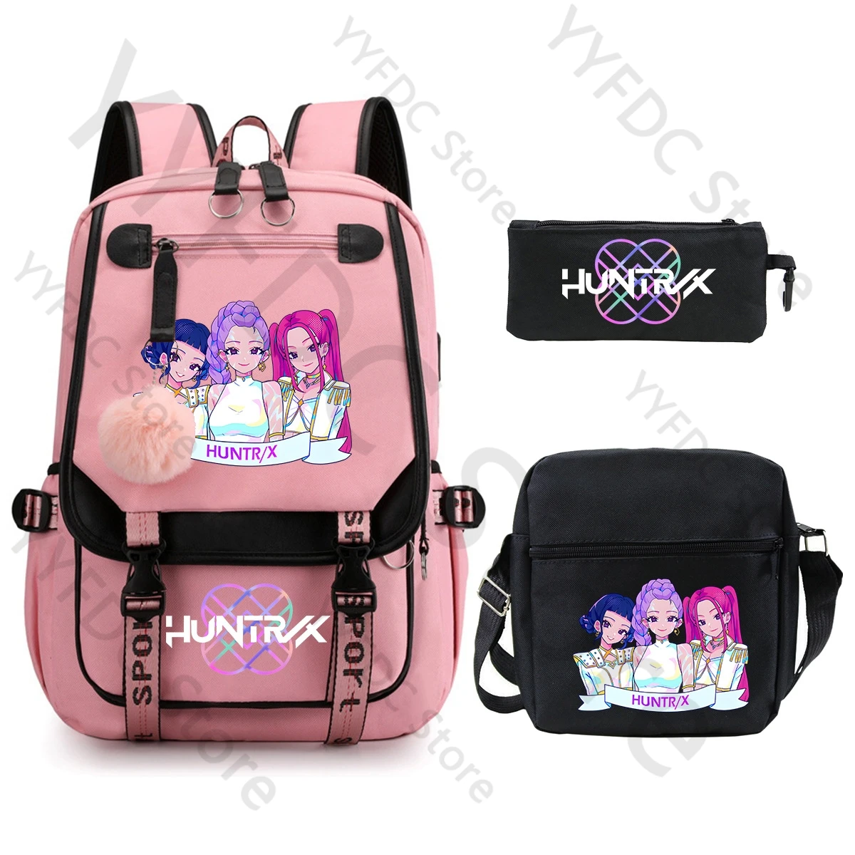KPop Demon Hunters Backpack Pencil Case Shoulder Bag Set HUNTR/X Mira Zoey Rumi Derpy Print Student Schoolbag Travel Backpack