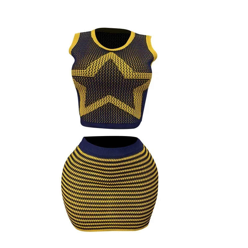 Two Piece Sets Women Shorts Skirt Set Matching Sets Sleeveless Striped Knitted Tops Short Skirts Slim Y2k A Line High Waist 2025
