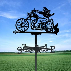 Motorcycle Weathervane Silhouette Art Black Metal Motorcyclist Wind Vane Outdoors Decorations Garden For Roof Yard Building