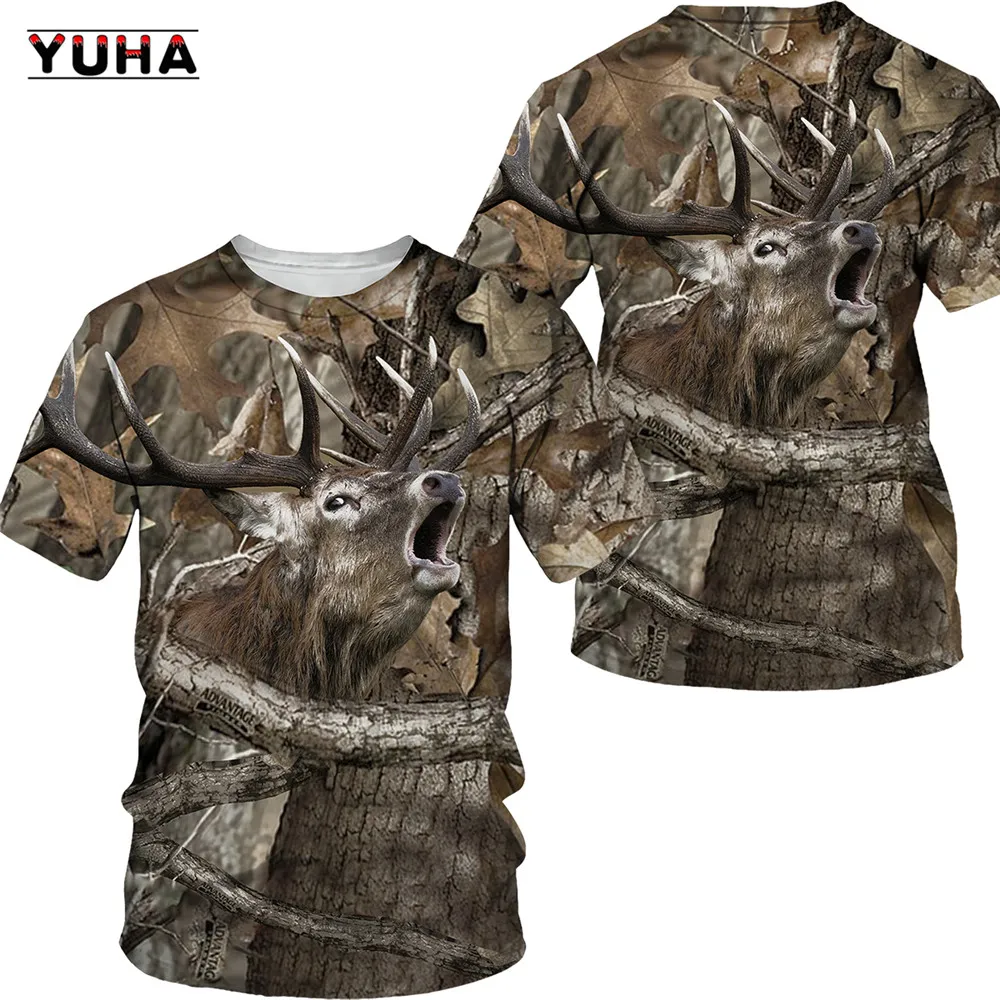 Camouflage hunting animals wild boar/fox  3D T-shirt summer leisure men's T-shirt fashion street women's pullover short sleeve j