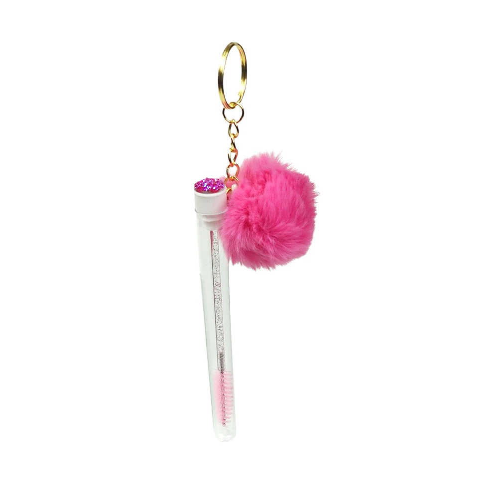 Brosse à cils avec porte-clés, baguette à mascara, boule de fourrure de 4cm pour extension de cils, micro peigne dans un tube pour livres de cils, outil de maquillage