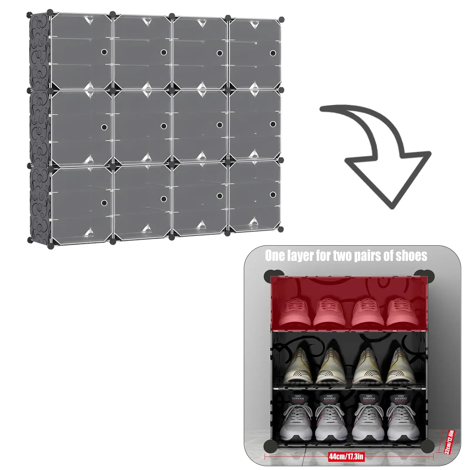 Портативный органайзер для обуви с дверцами, 9-уровневый 72 пары штабелируемых шкафов для хранения обуви, прозрачный пластиковый органайзер для обуви Sneaker Co