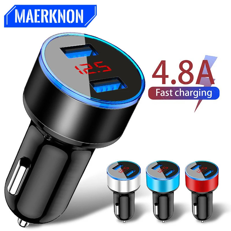 4.8A LED Display USB Phone Charger Car-Charger for Xiaomi Samsung For iPhone 12 11 Pro 7 8 Plus Mobile Phone Adapter Car Charger