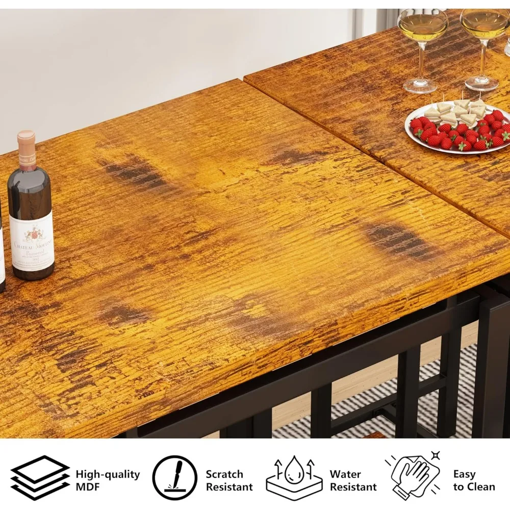 Industrial Counter Height Bar Table and 4-Chair Set | 5-Piece Pub Dining Table Set for Home Kitchen