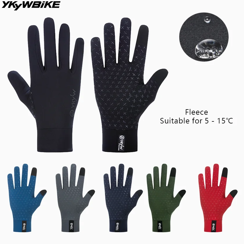 YKYWBIKE شتاء 5-15 ° c قفازات ركوب الدراجات للرجال والنساء شاشة تعمل باللمس مبطن قفاز الدراجة مقاوم للماء يندبروف دافئ مضاد للانزلاق مطاطا