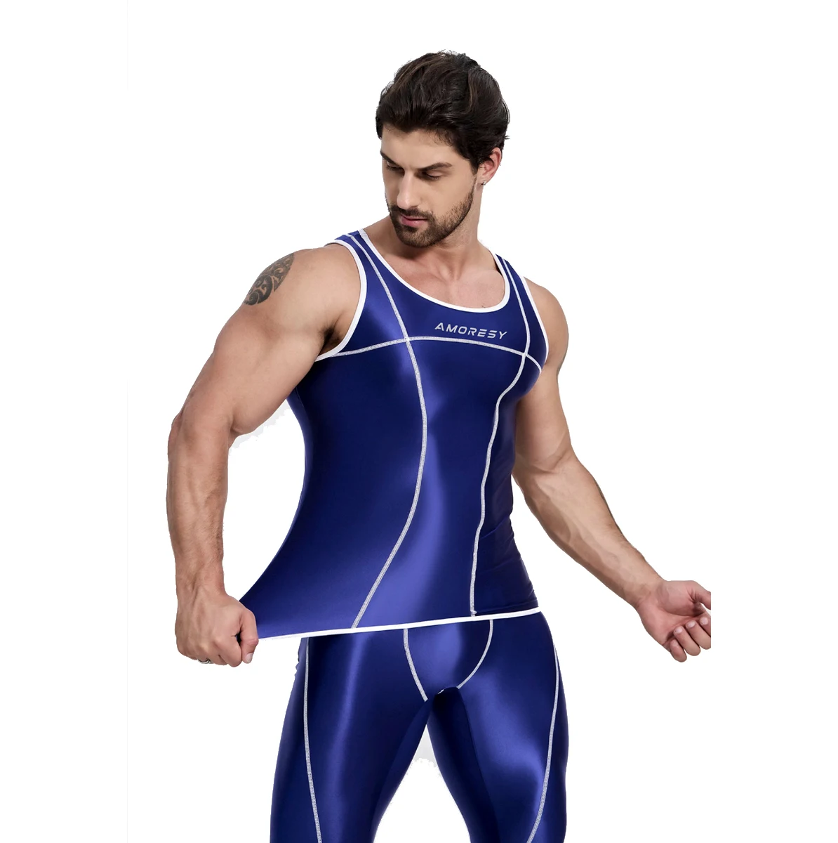 AMORESY Uranus Series, глянцевые облегающие спортивные дышащие жилеты из спандекса, высокоэластичные, впитывающие пот, спортивные штаны для бега