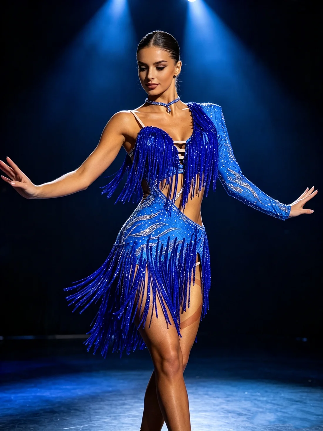 Latin Dance Dress High-end Custom Super Flash Dark Blue Diamond Cha Cha Cha Tango Female Adult Stage Professional Clothing