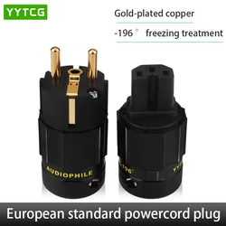 YYTCG G2 1pair 24K Gold Plated EU European Schuko Power Connector IEC Plug High quality EU Power Plug