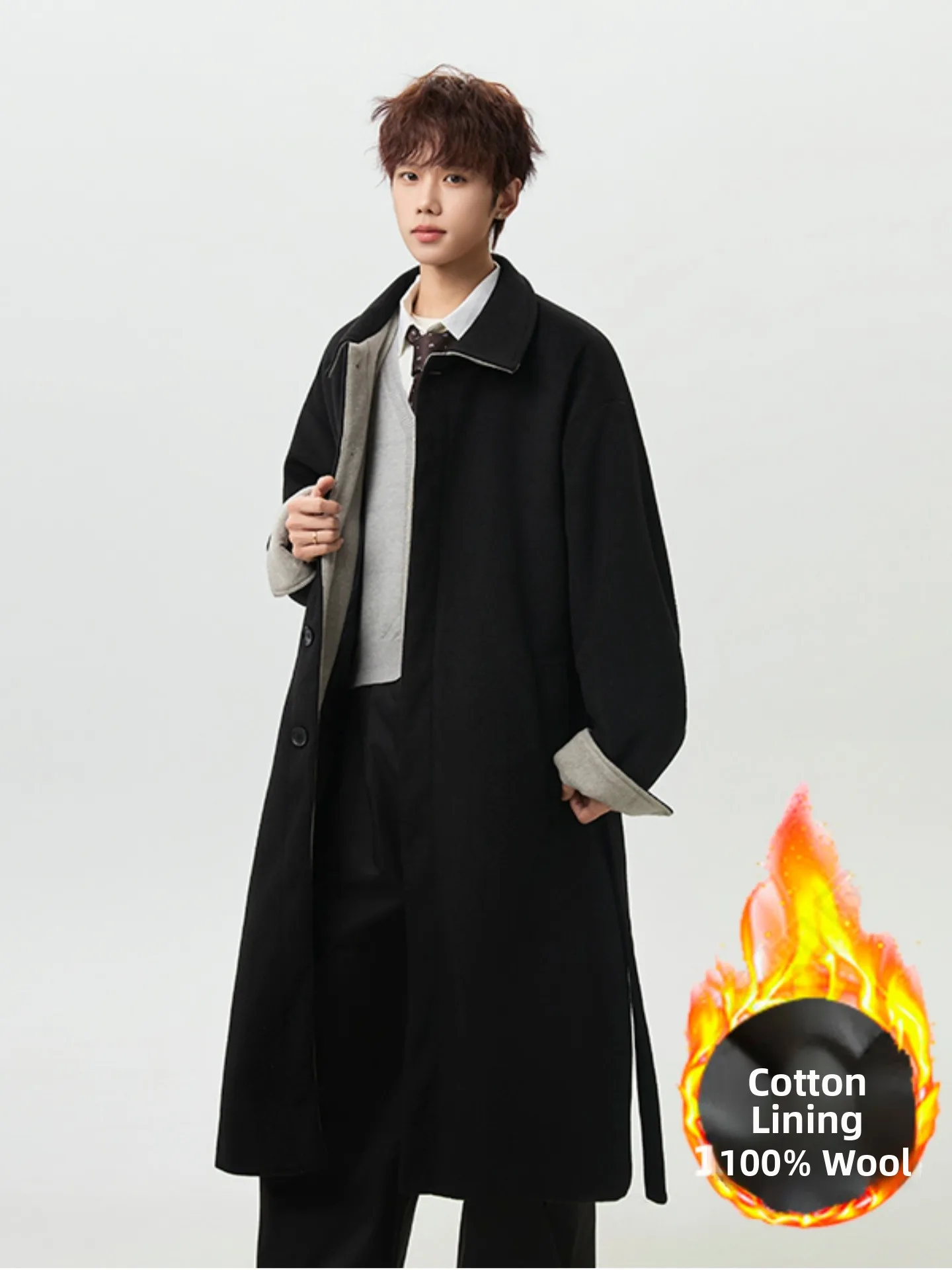 

Мужское длинное пальто Neapolitan Sle из утолщенной шерсти, теплое зимнее, с хлопковой подкладкой, удлиненное до колена, модное