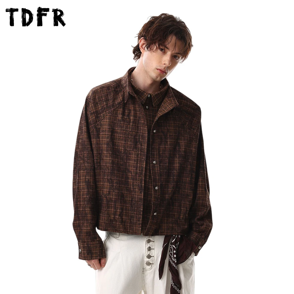 

Мужская демисезонная куртка в стиле тай-дай с клетчатым лацканом, тонкая, винтажная, повседневная, свободного кроя, на одной пуговице, с длинным рукавом