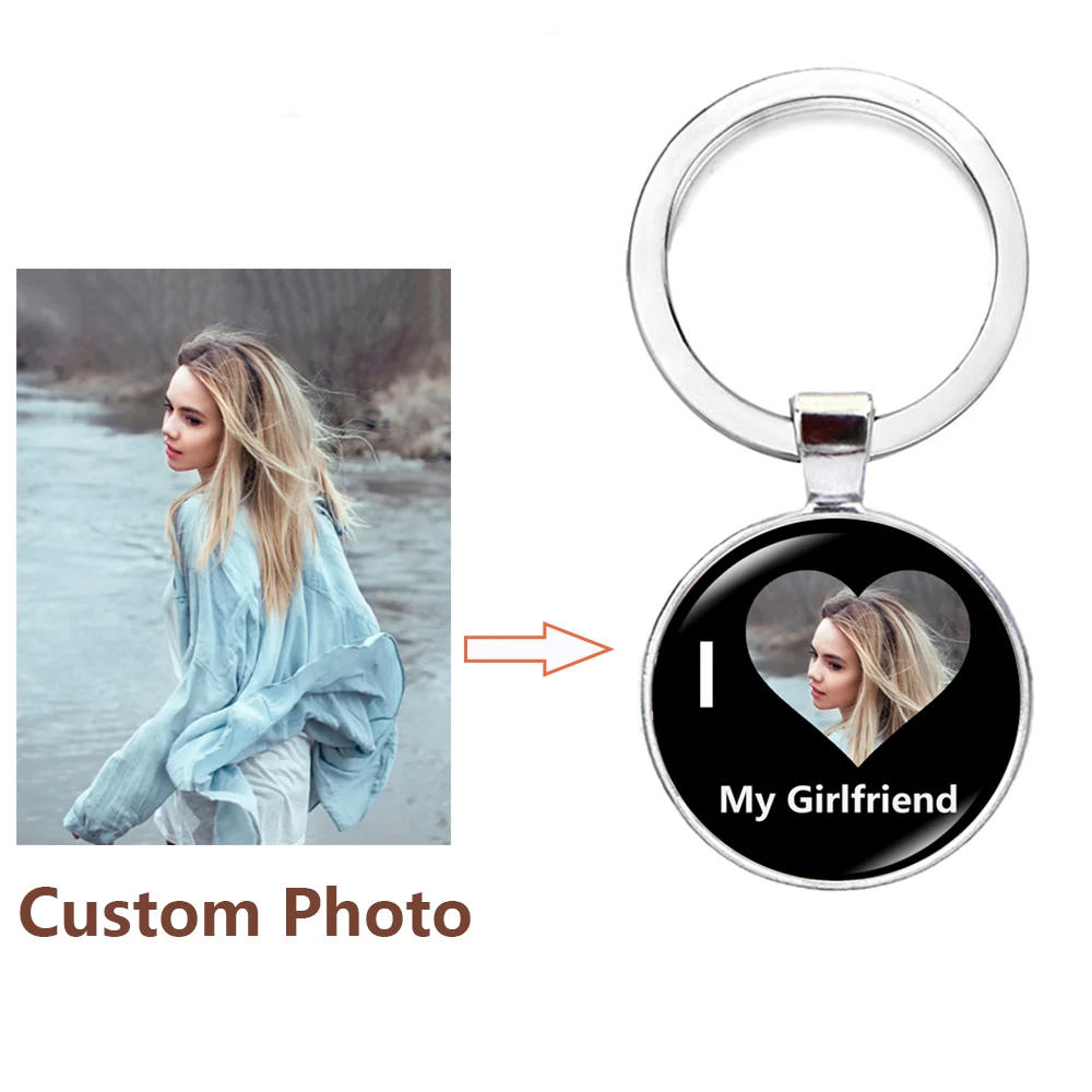 Custom I Love My Family Keychain Boyfriend Girlfriend Husband Wife Son Daughter Heart Photo Jewelry Couple Gift