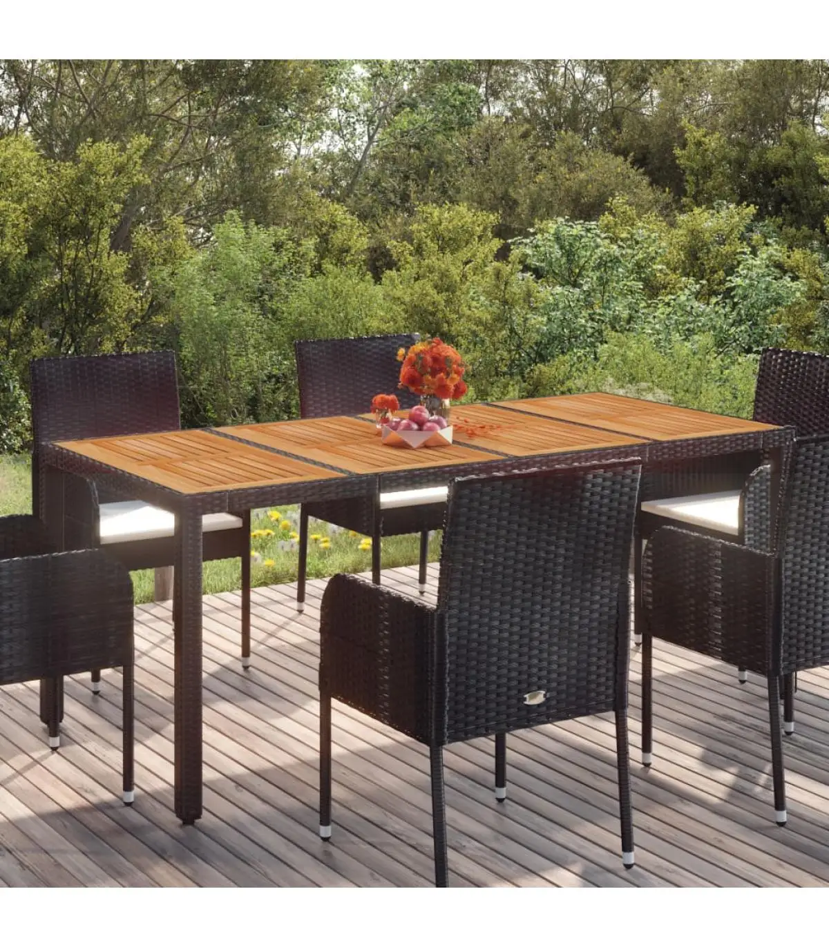 Garden tables garden table wooden surface rattan PE black 190x90x75 cm