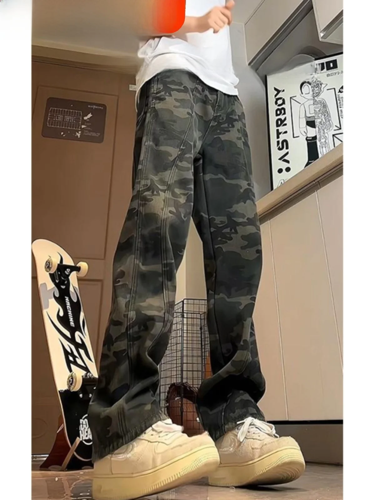 

Summer Camouflage Jeans Men's Loose Straight Casual Workwear Logging Pants American Wa High Street Trend Hip Hop Loose Fit
