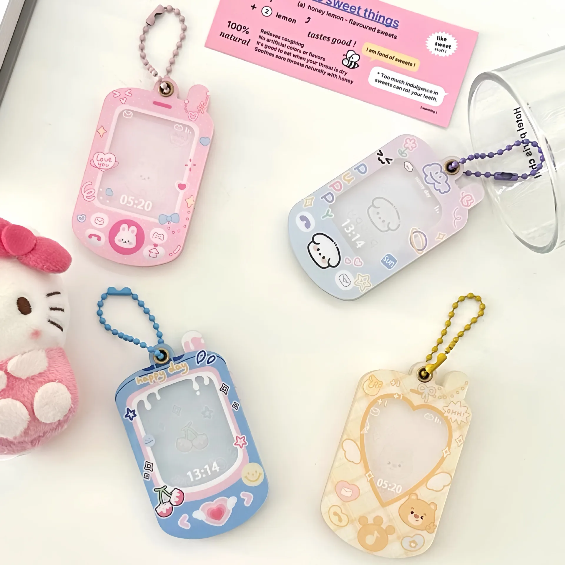 MINKYS  Kawaii Mobile Phone Shape 1 inch Acrylic Photocard Holder Card Photo Holder Bag Pendant School Stationery