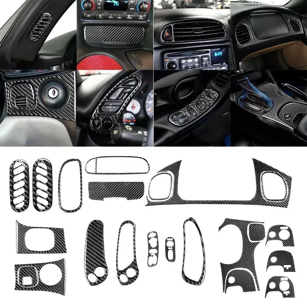Carbon Fiber Interior Trim Set Including Control Cover Trim for Chevrolet For Corvette C5 1998 2004 Enhances Car Interior