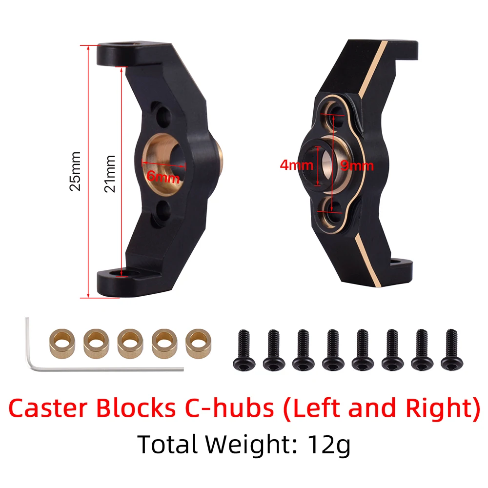 INJORA Kit De Direction En Laiton Pour TRX4M 1/18 – Caster Blocks Et C-Hubs, Poids Supplémentaire Pour Crawler